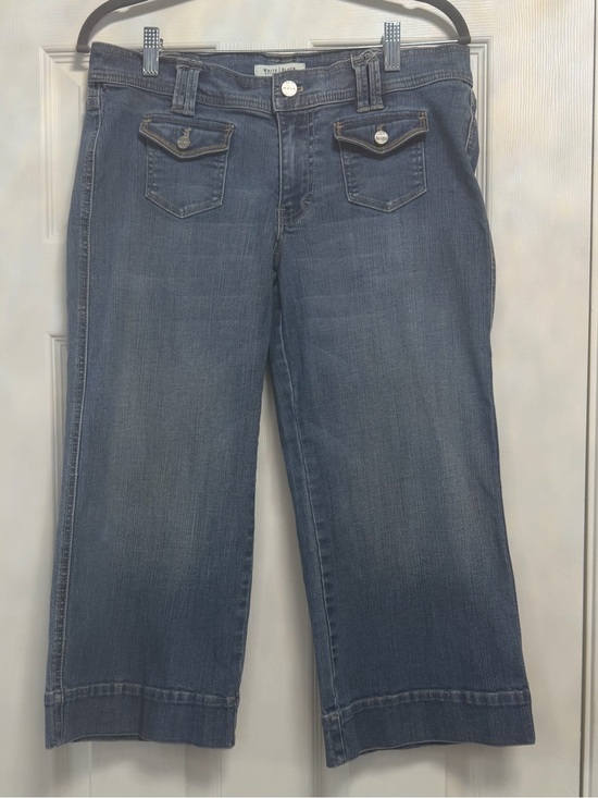 White House Black Market Denim - WHBM Noir Crop Wide Leg Mariner Jeans Cuffed Hem Size 8 EUC